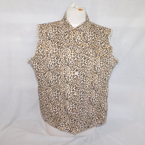 Nygard Womens L Leopard Print Denim button up Vest - Picture 2 of 13